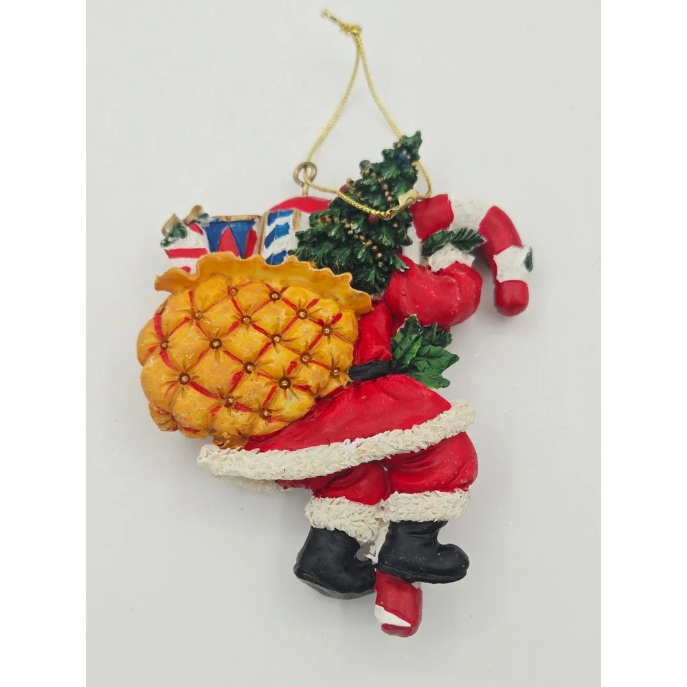 Set of 3 Black Santa Claus Resin Ornaments Wreath Candy Cane Gift Basket